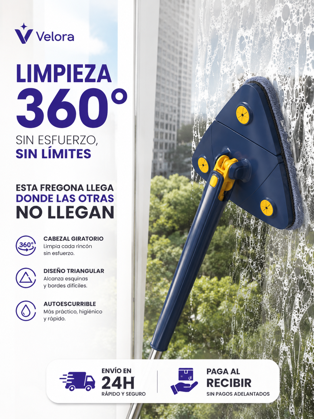 AquaSpin - Fregona de Limpieza telescópica 360° Autoescurrible.