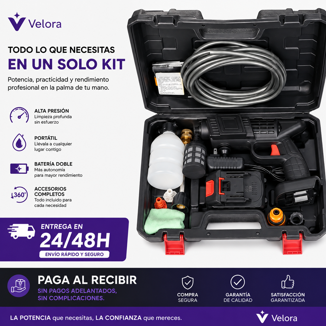 AquaForce™ - Pistola Alta Presión Profesional Portátil Doble Batería