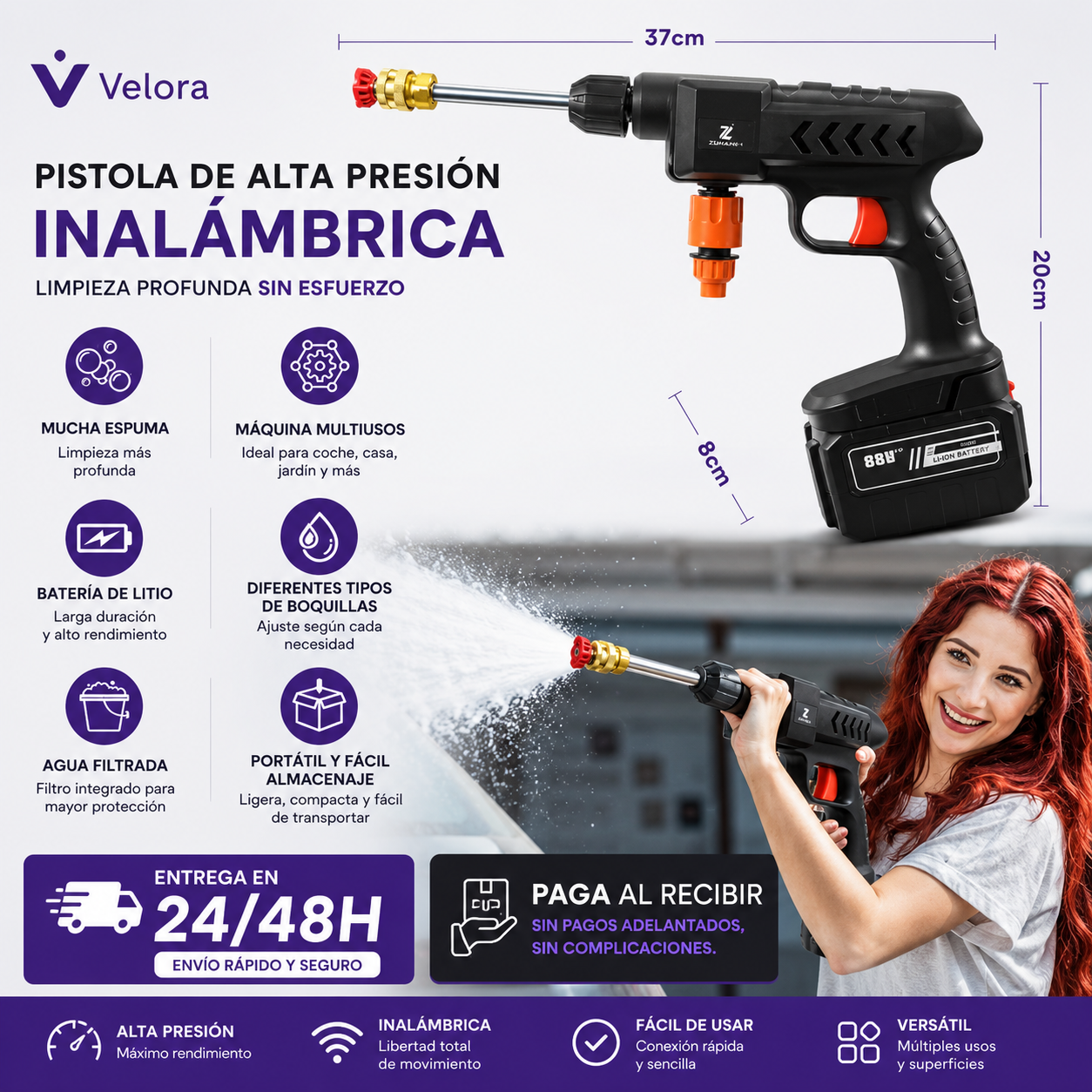 AquaForce™ - Pistola Alta Presión Profesional Portátil Doble Batería
