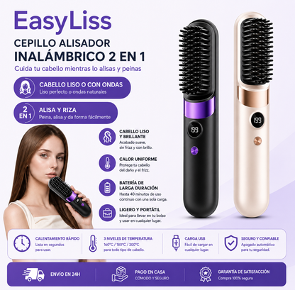 EasyLiss - Cepillo alisador de pelo inalámbrico