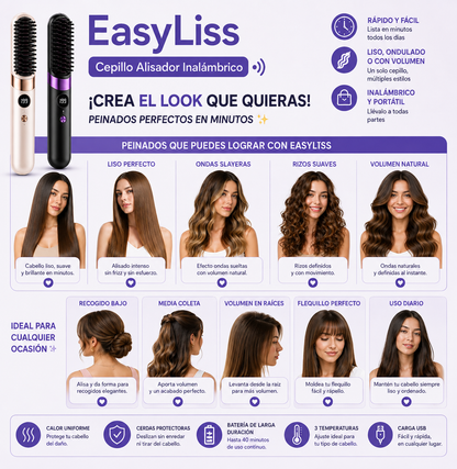 EasyLiss - Cepillo alisador de pelo inalámbrico