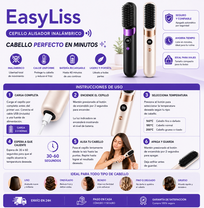 EasyLiss - Cepillo alisador de pelo inalámbrico