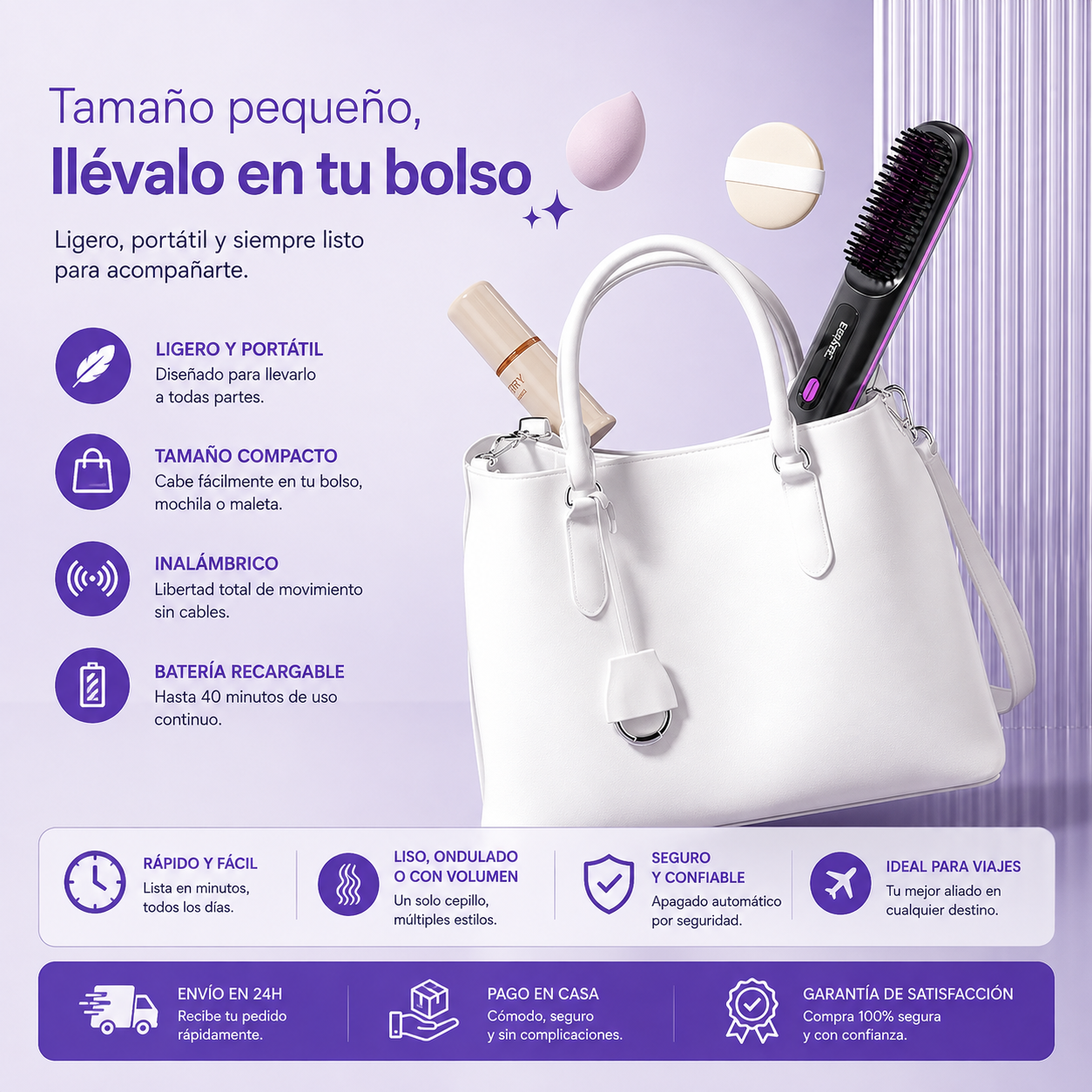 EasyLiss - Cepillo alisador de pelo inalámbrico