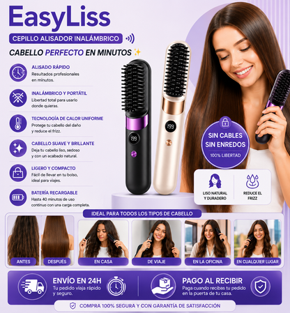 EasyLiss - Cepillo alisador de pelo inalámbrico