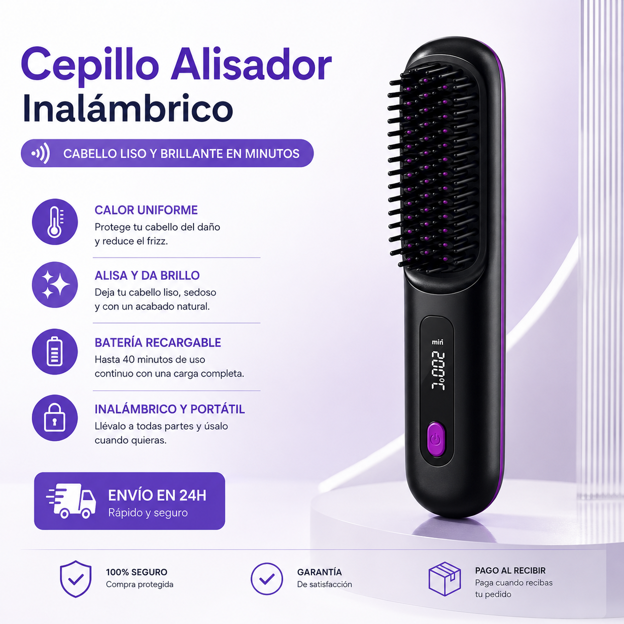 EasyLiss - Cepillo alisador de pelo inalámbrico